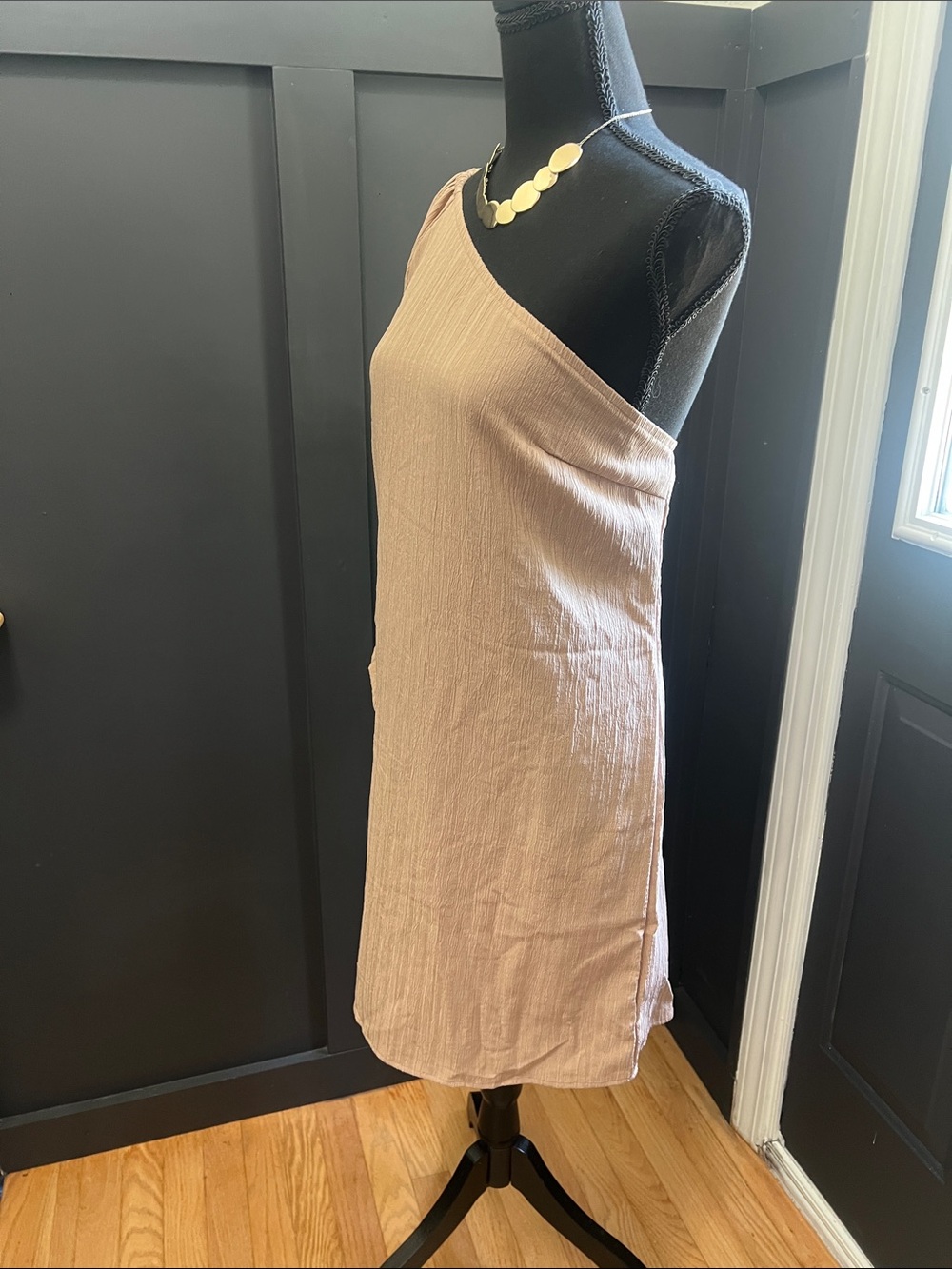 One-Shoulder Dress with Draped ruffle Sleeve - Picture 2 of 7